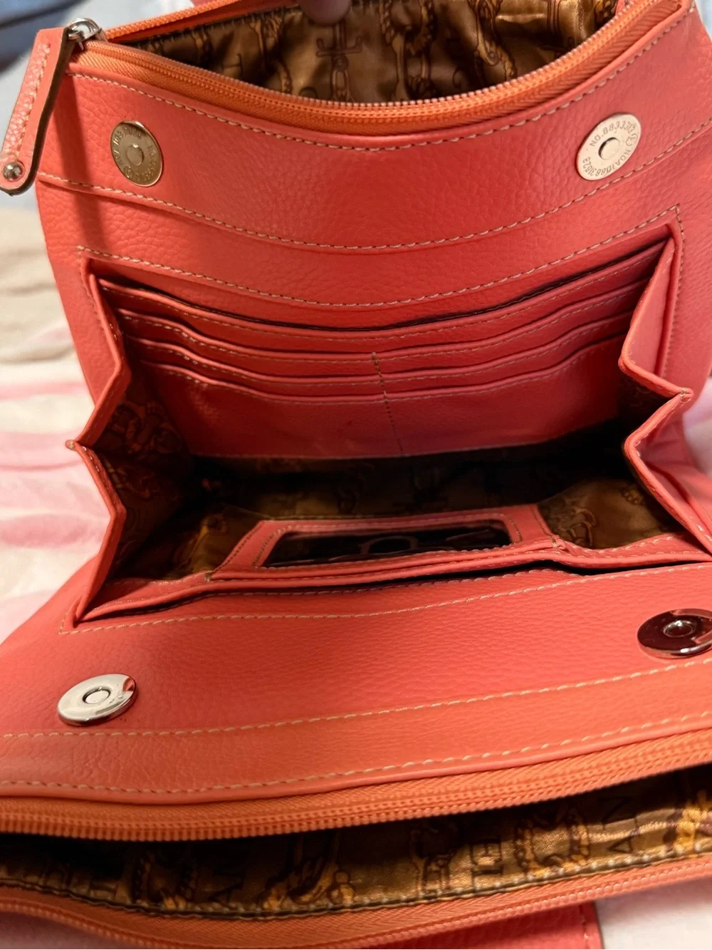 Tignanello Coral Leather Crossbody with Silver Tone Hardware